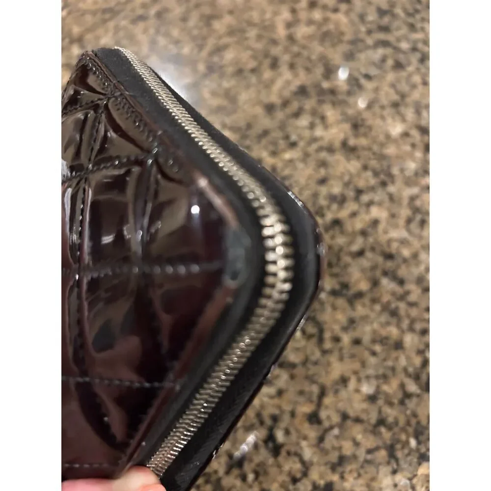 Chanel Deep Burgundy Quilted Patent Leather CC Zip Around Wallet Organizer